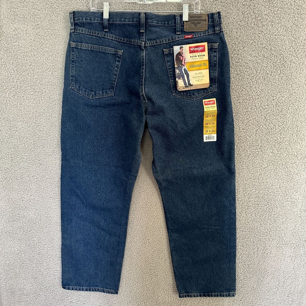 Wrangler Five Star Relaxed Fit Jeans Mens 38x29 Blue‎ Dark Wash Cowboy Western